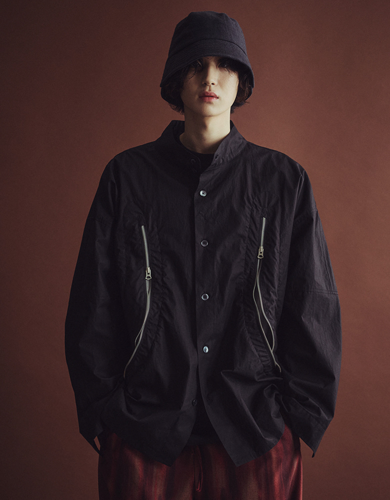 REXION CURVED ZIP-OVER SHIRT_BK